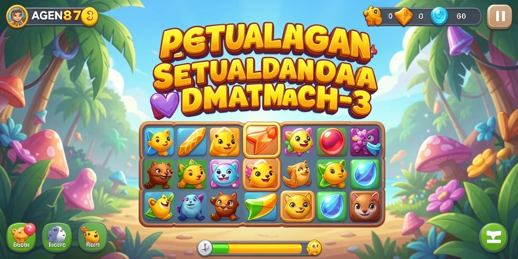 Tampilan gameplay AGEN878 dengan permata berwarna-warni yang sedang dicocokkan.