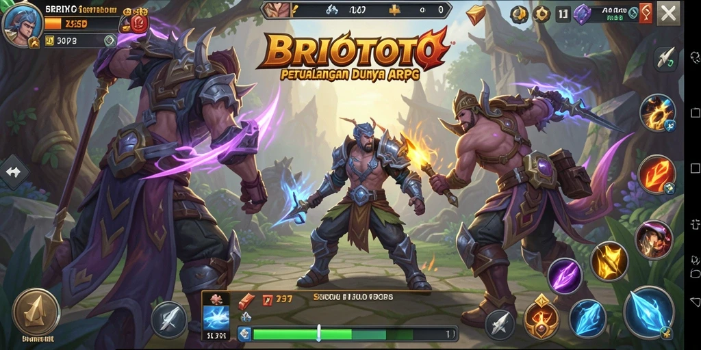 Screenshot gameplay BRIOTOTO menampilkan aksi pertarungan epik di dunia ARPG.