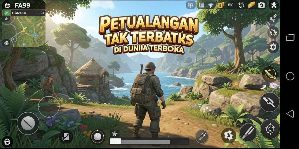 Menjelajahi dunia terbuka yang luas dan menakjubkan.