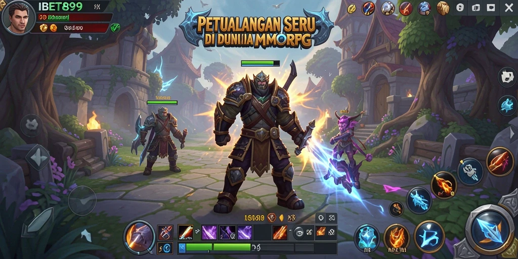 Screenshot gameplay IBET899 menampilkan pertarungan epik dan eksplorasi dunia MMORPG.