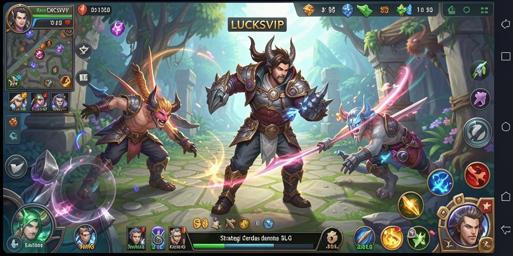 Tangkapan layar gameplay <strong>LUCKSVIP</strong> menampilkan serangan strategis dan pembangunan benteng.