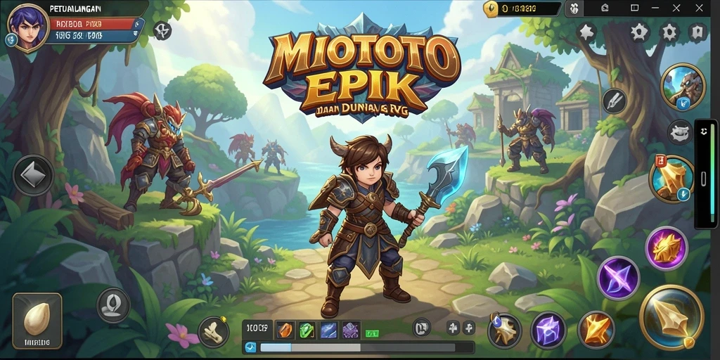 Tangkapan layar gameplay MIOTOTO yang menampilkan pertarungan seru dan lingkungan yang indah.