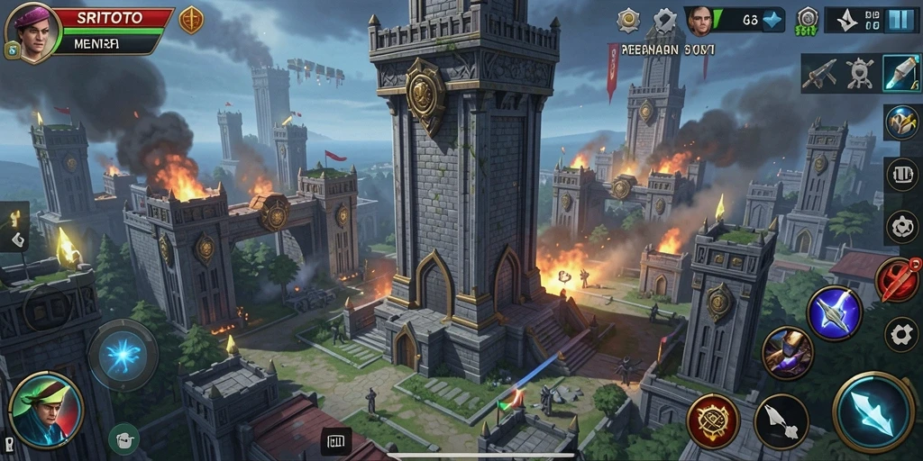 Tampilan gameplay menegangkan dari SRITOTO dengan pertahanan menara yang strategis.